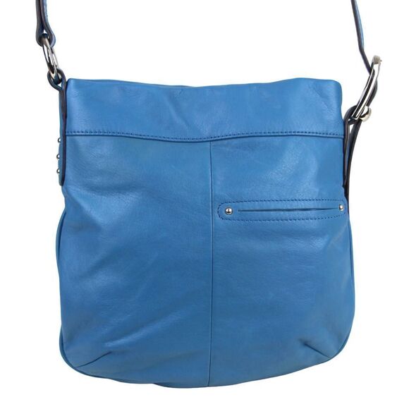 B.Makowsky BLUE GENUINE LEATHER STUDDED ZIP POCKET CROSSBODY SHOULDER BAG PURSE - Picture 6 of 16